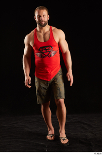 Dave  1 camo shorts dressed front view red tank…